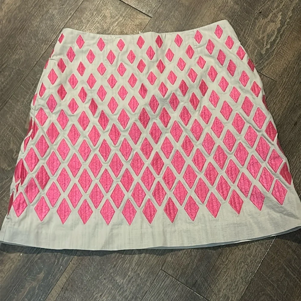 Boden Pink Embroidered Diamond Mini Skirt Stone Geometric US 6P Petite‎