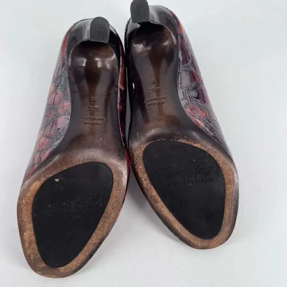 Donald J Pliner tortoise peep‎ toe pumps size 6.5 patent patchwork