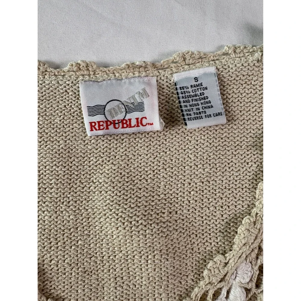Vintage 90s Crochet Floral Vest Women S Neutral Boho Cottagecore Country Prairie