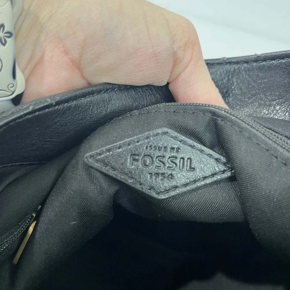 Fossil Lane North South Black‎ Pebbled Leather Hobo HandBag Purse Buttery Soft