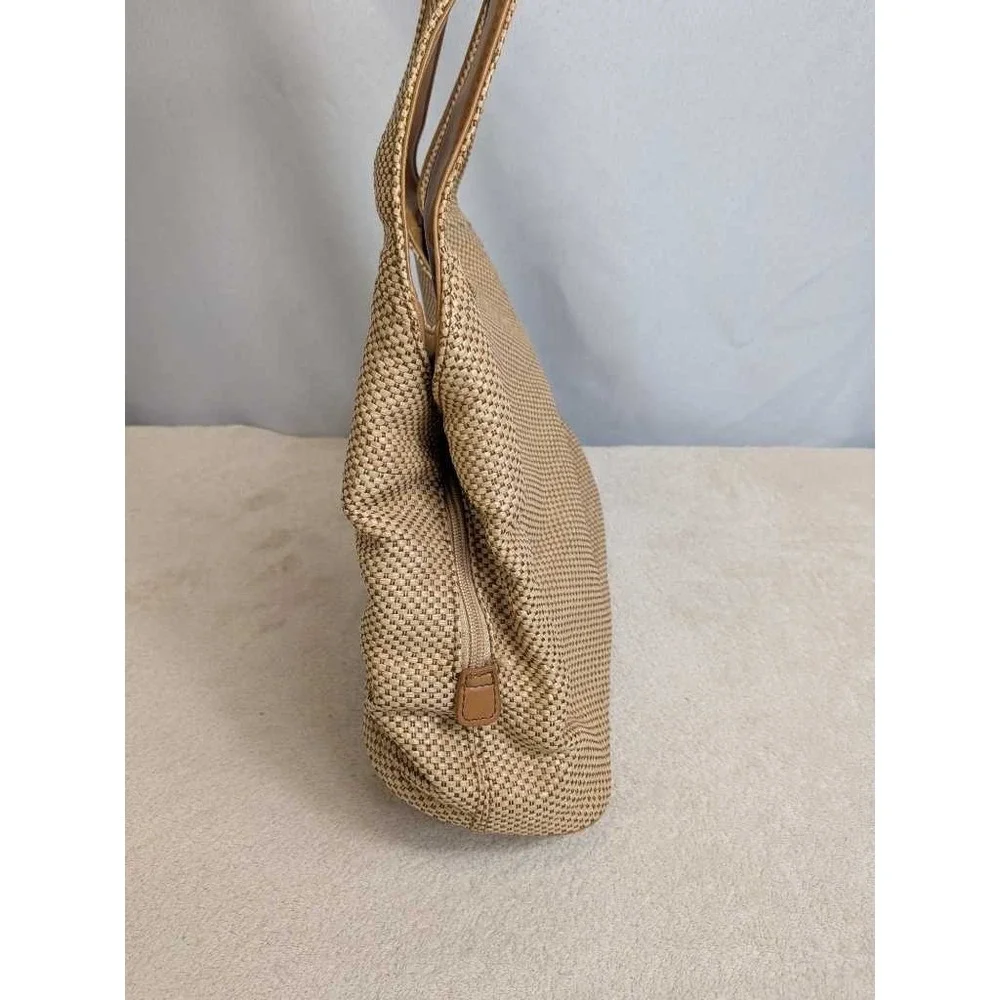 Croft & Barrow Woven Shoulder Bag‎ Tan Brown Leather Trim Everyday Hobo Purse