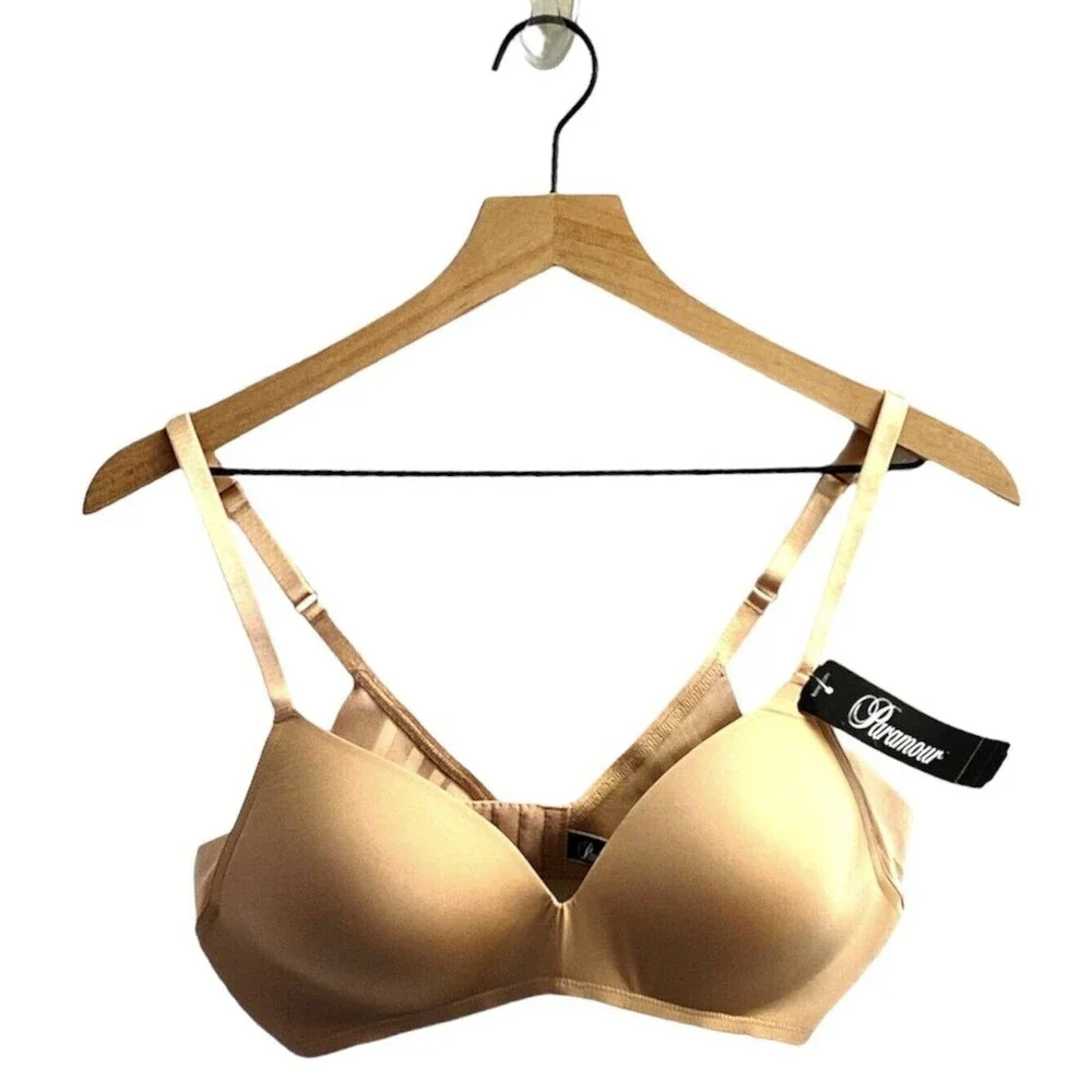 PARAMOUR Wireless T-Shirt Bra Size 34C Neutral Beige Tan Side Smoothing Support