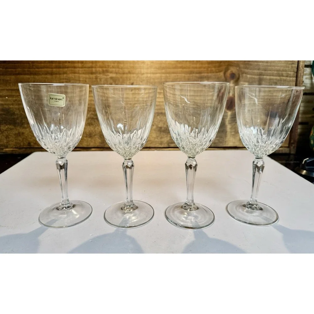 Set of 4 VINTAGE Luminarc Wine Water Glasses Vertical Cut Diamond Design