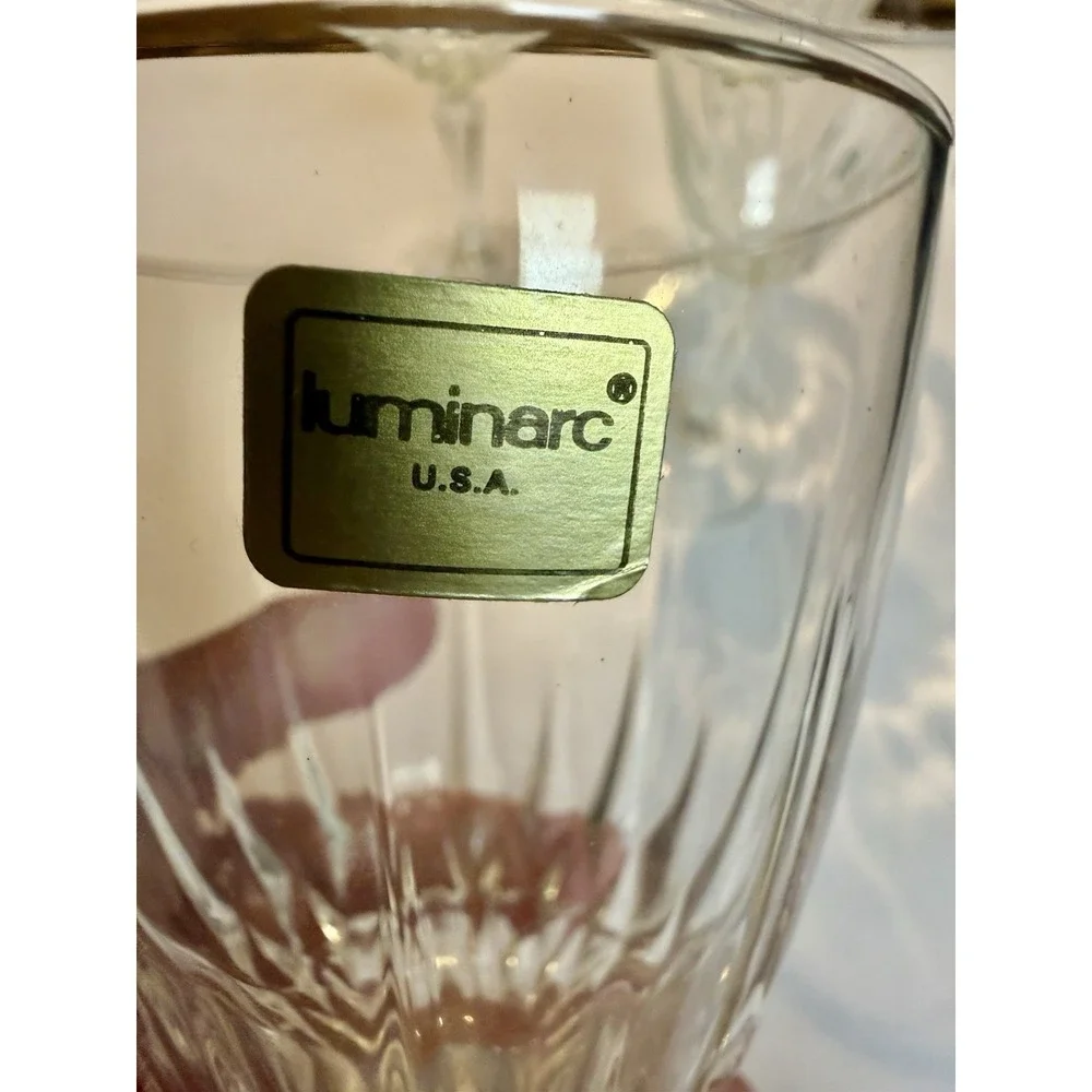 Set of 4 VINTAGE Luminarc Wine Water Glasses Vertical Cut Diamond Design