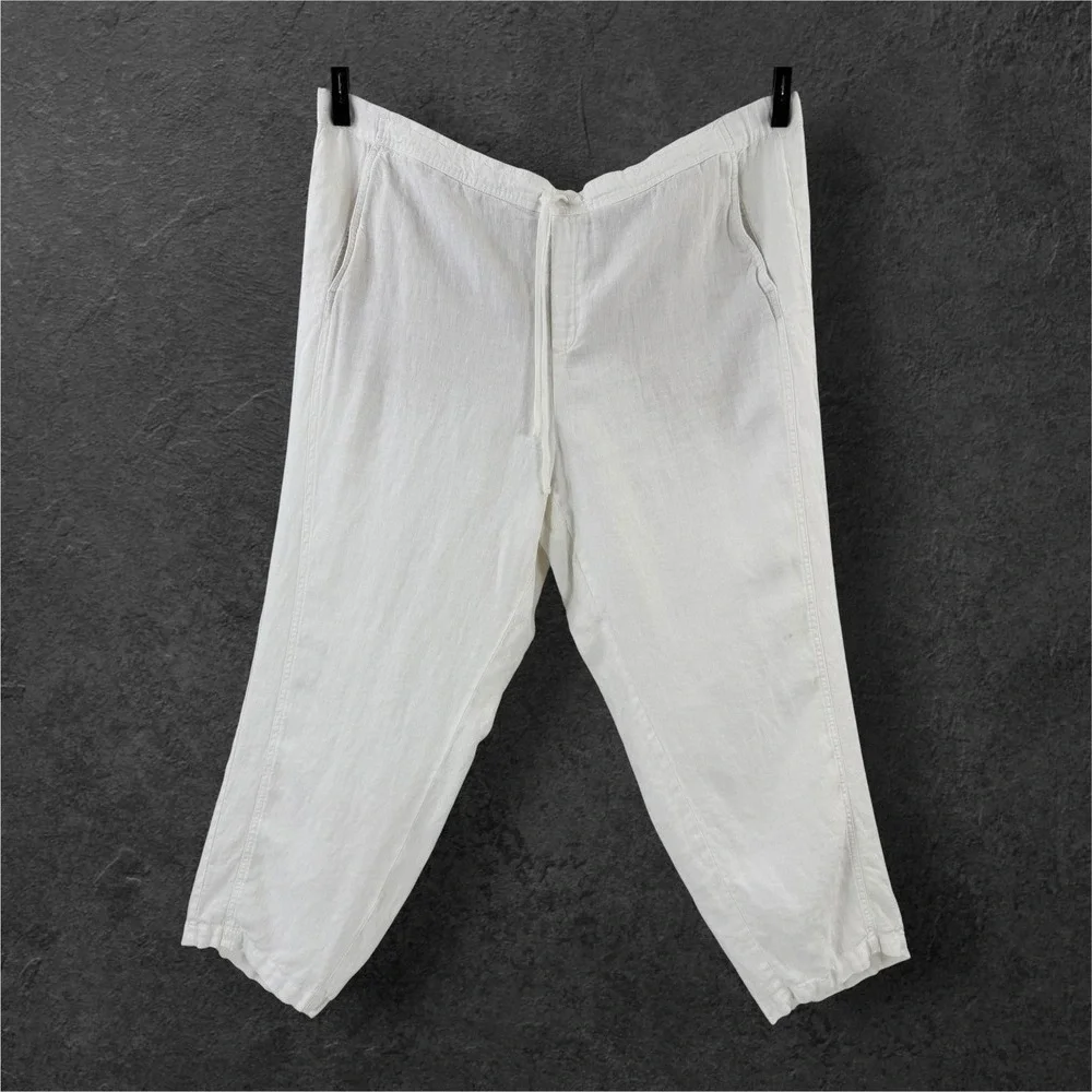 J Jill Love Linen‎ Pants 3X White Elastic Waist Lined Pockets Plus Size