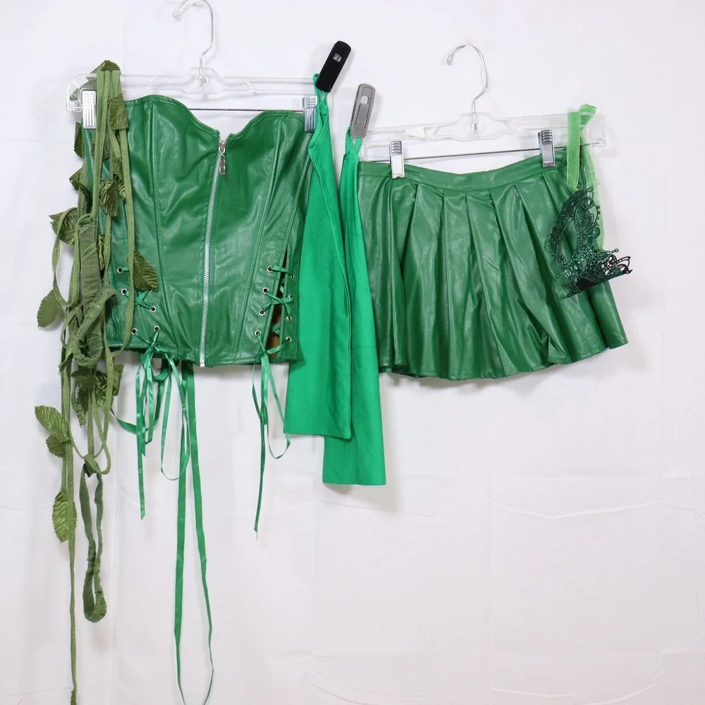 Unbranded Poison Ivy Costume S Womens Faux‎ Leather Corset Skirt Set Halloween