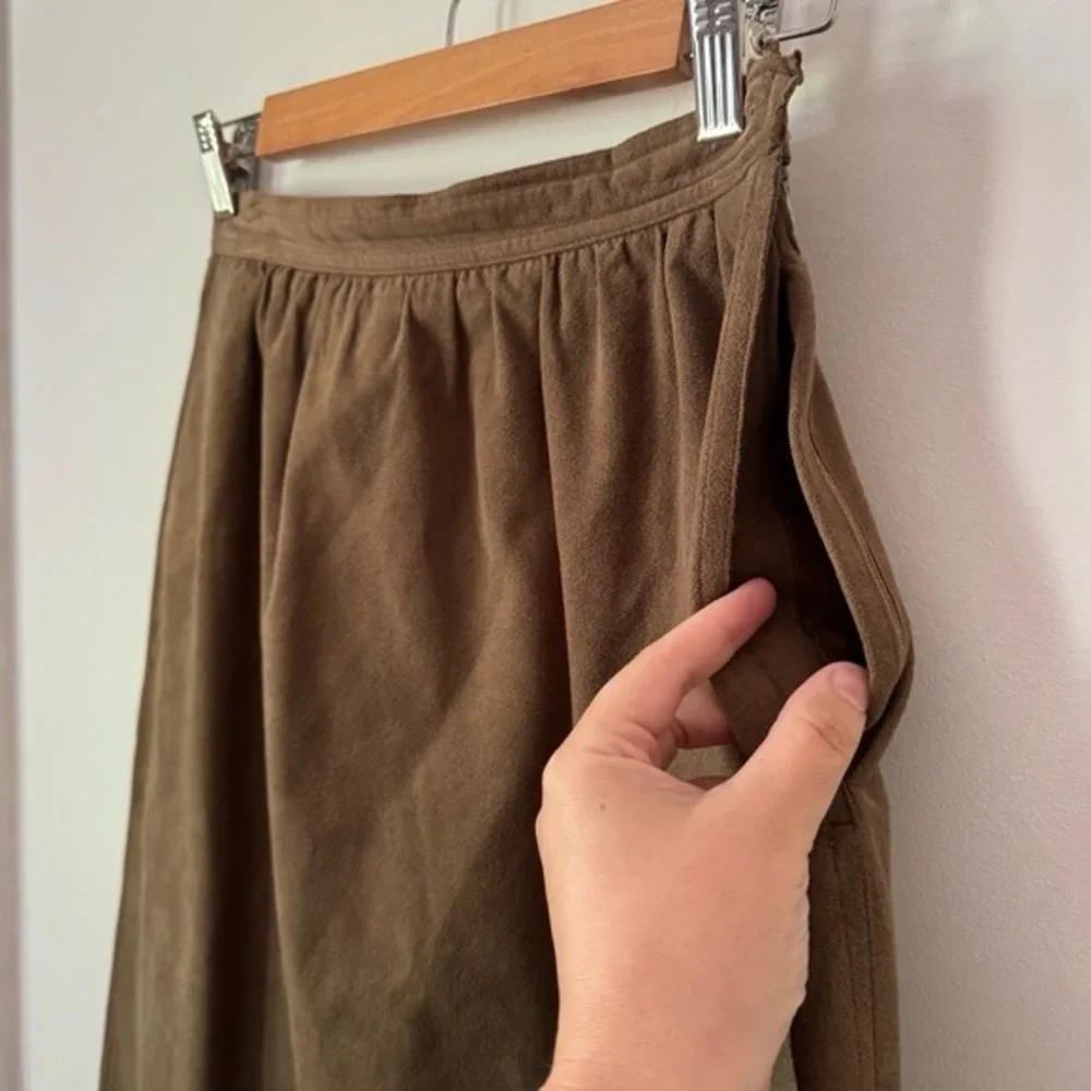 VTG Ultrasuede Faux Suede Midi Skirt Brown Sz 8 Cottage Boho Festival Stagecoach