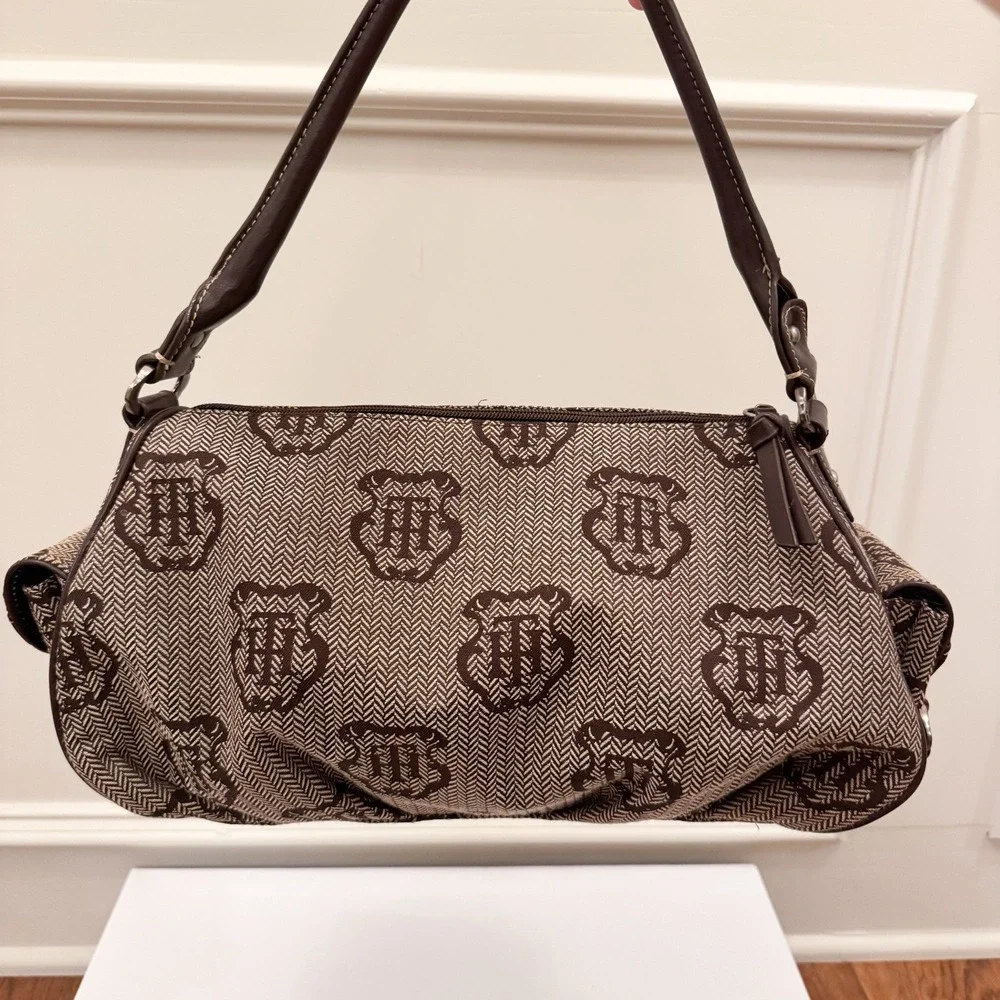 Vtg‎ Y2K Tommy Hilfiger Logo Brown Purse Shoulder Bag Fall Herringbone EUC