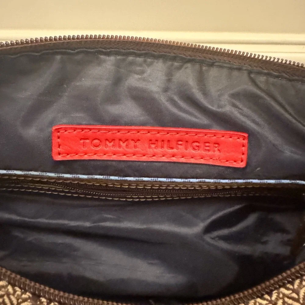 Vtg‎ Y2K Tommy Hilfiger Logo Brown Purse Shoulder Bag Fall Herringbone EUC