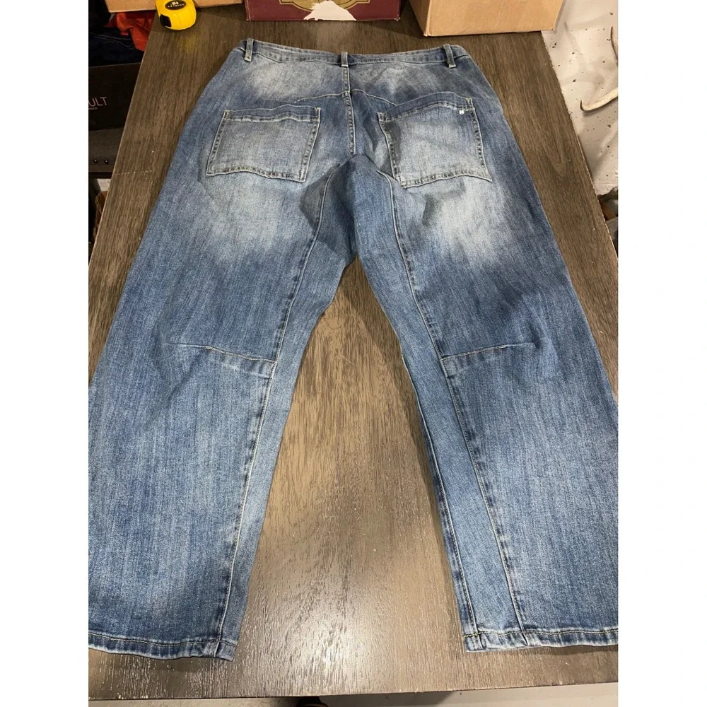 Mica Women 30 Blue Denim Wide Leg Barrel Seam Cropped Jeans MDP-W3227