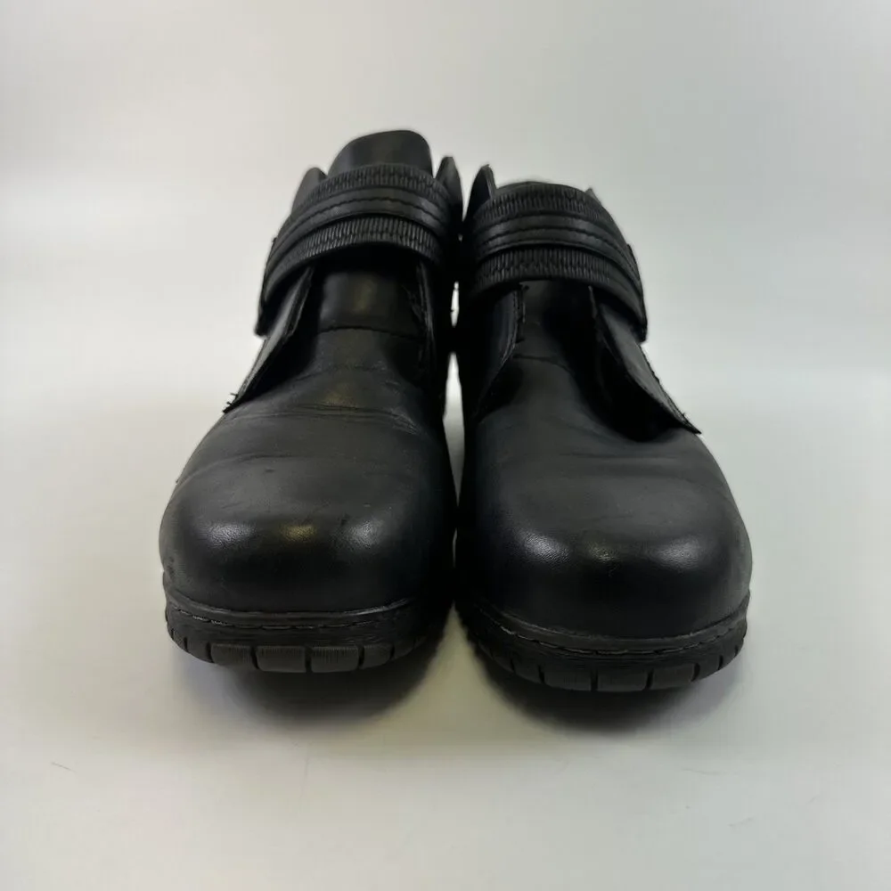 Blondo Black Leather Ankle Boot Adjustable Strap Faux Fur Lined Womens 10‎ Wide