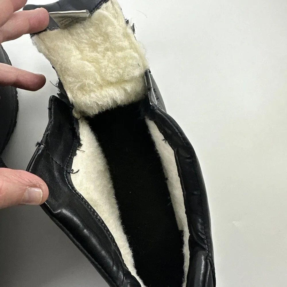 Blondo Black Leather Ankle Boot Adjustable Strap Faux Fur Lined Womens 10‎ Wide