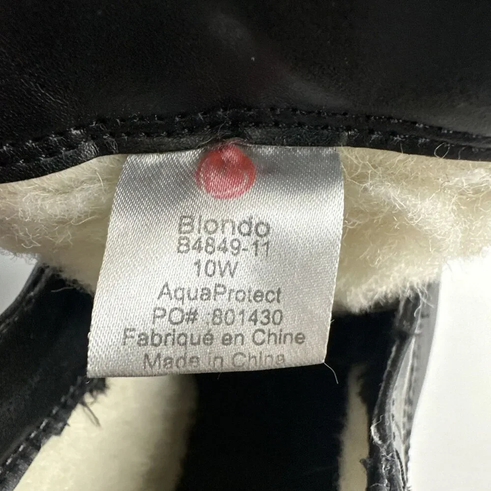 Blondo Black Leather Ankle Boot Adjustable Strap Faux Fur Lined Womens 10‎ Wide