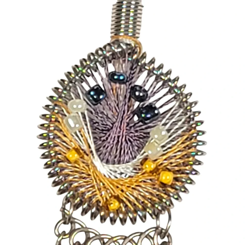 VTG 90s Wire Wrapped String Art Dreamcatcher Earrings Dangle Yellow Black‎ Boho
