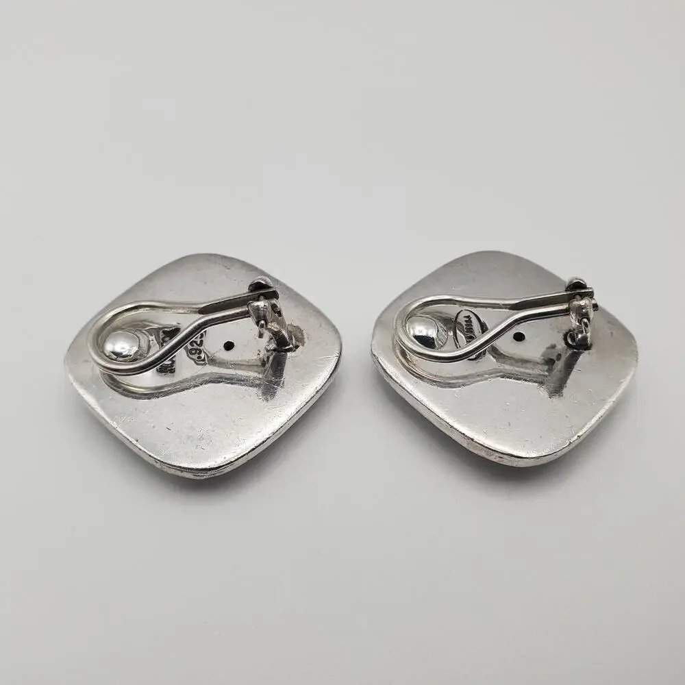 Estate Designer Lois Hill Indonesia Sterling Silver Scroll Large Square Earrings