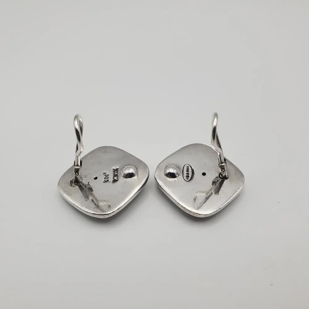Estate Designer Lois Hill Indonesia Sterling Silver Scroll Large Square Earrings