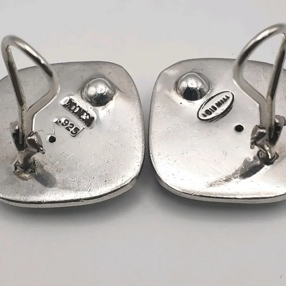 Estate Designer Lois Hill Indonesia Sterling Silver Scroll Large Square Earrings