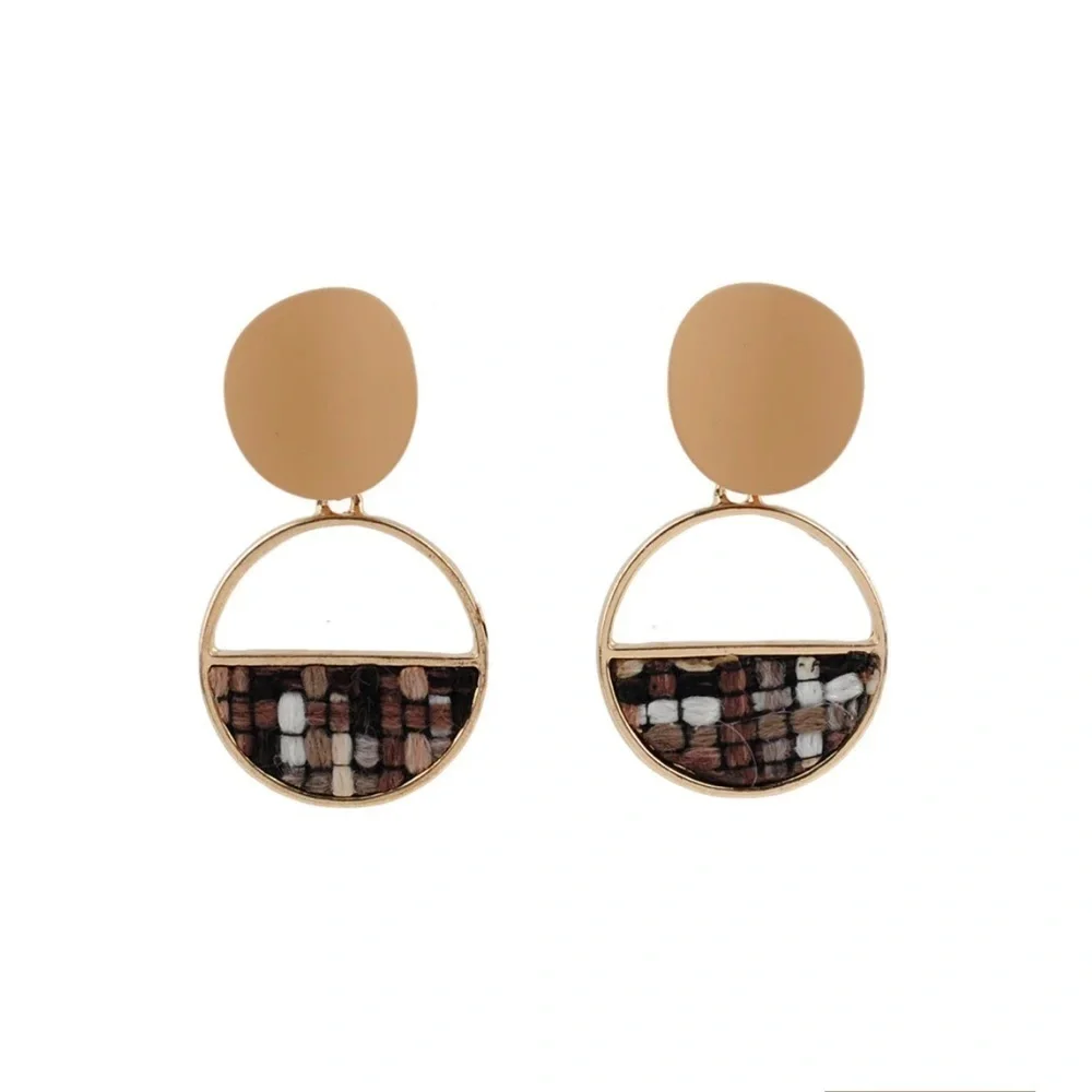 Earrings Irredesident, Gold With Boho Tile, New!
