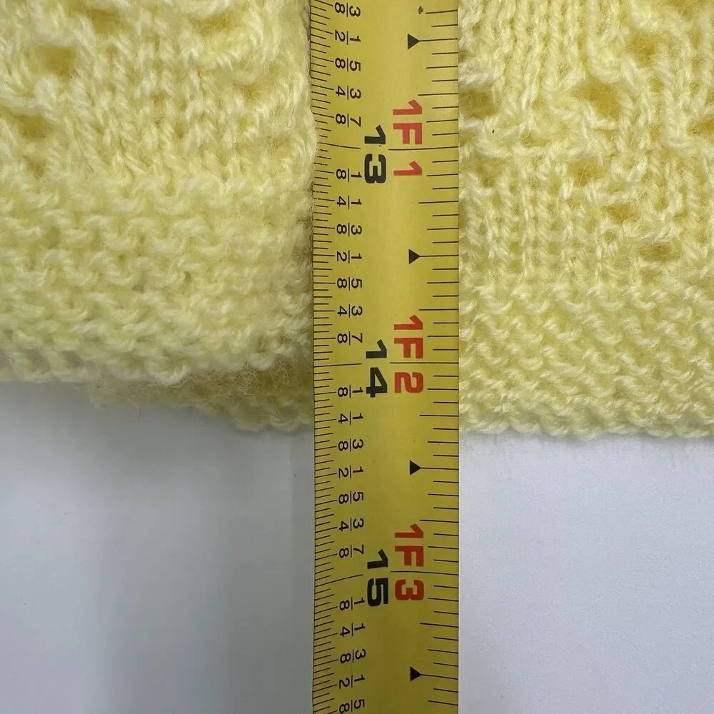 Vintage 1970s Handmade Baby Dress & Cardigan Set Yellow Knit Retro Infant