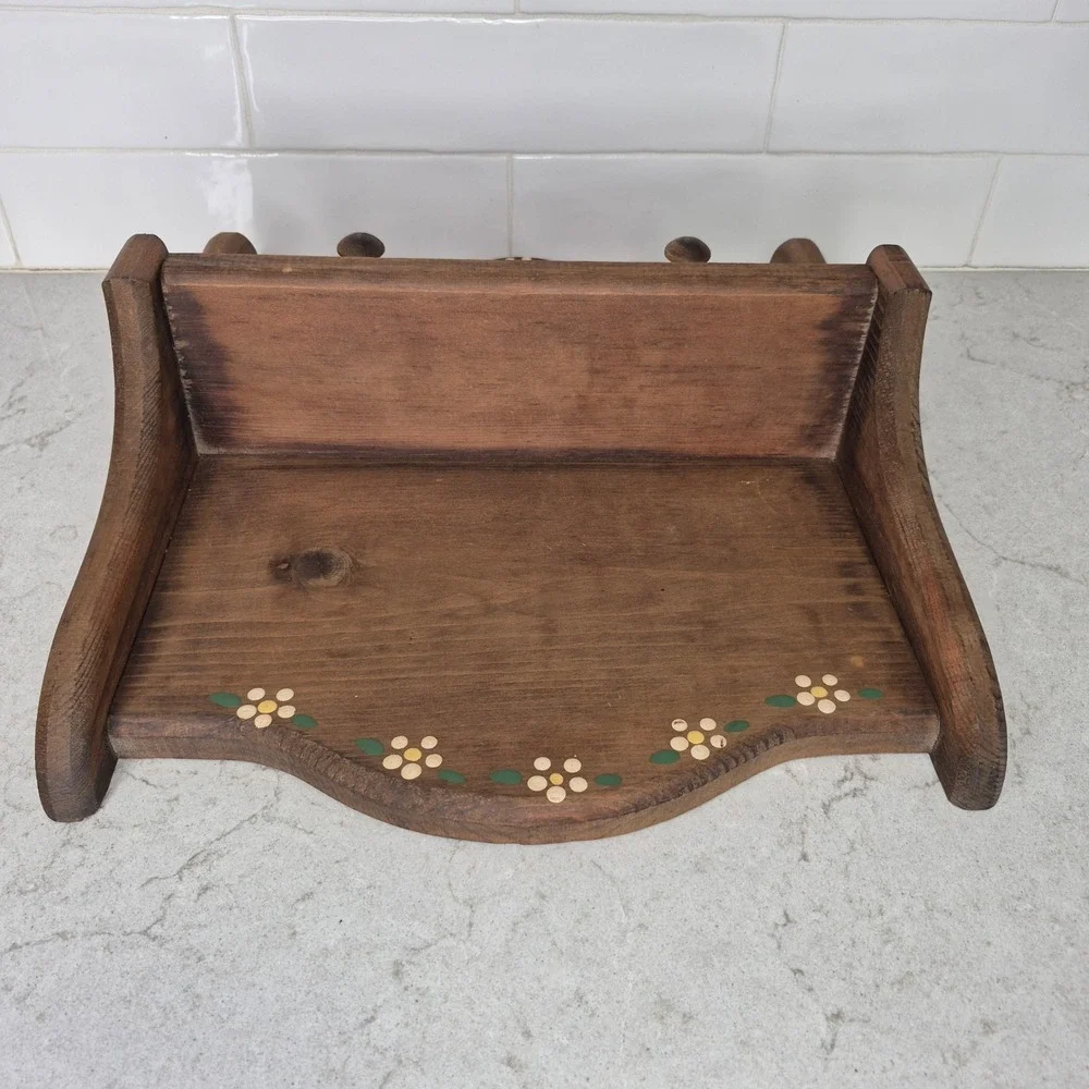 Unbranded Wall Shelf Heart Flower Peg Rack Brown Brown