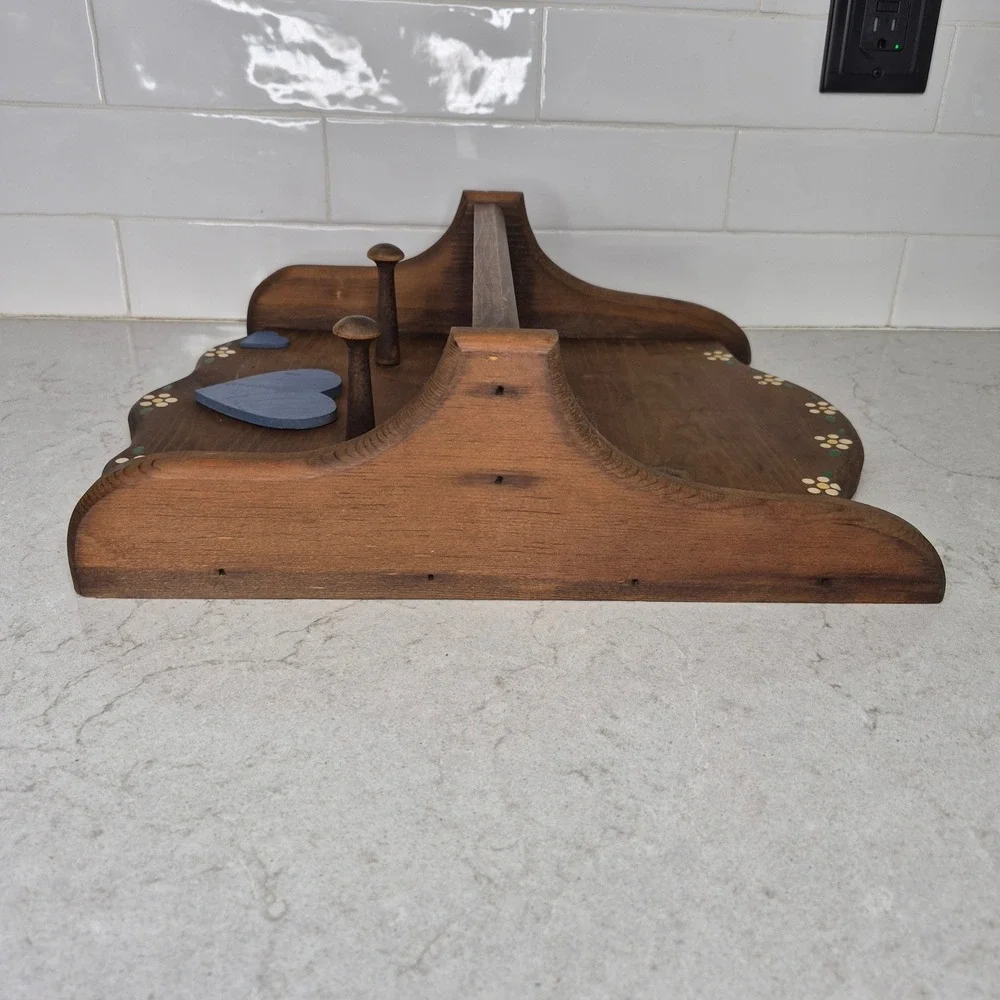 Unbranded Wall Shelf Heart Flower Peg Rack Brown Brown