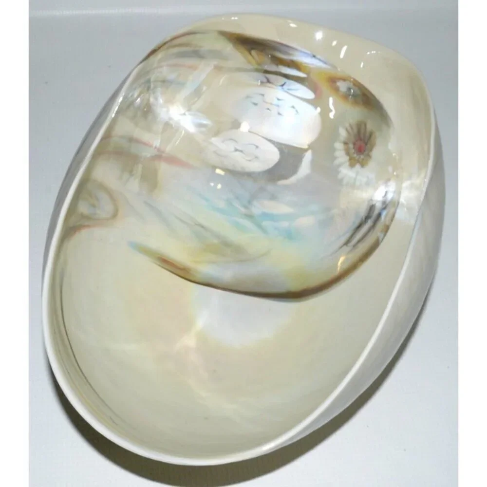 MURANO Venezia beige opalescence glass decorative bowl made in Italy 12.5 x 6.5