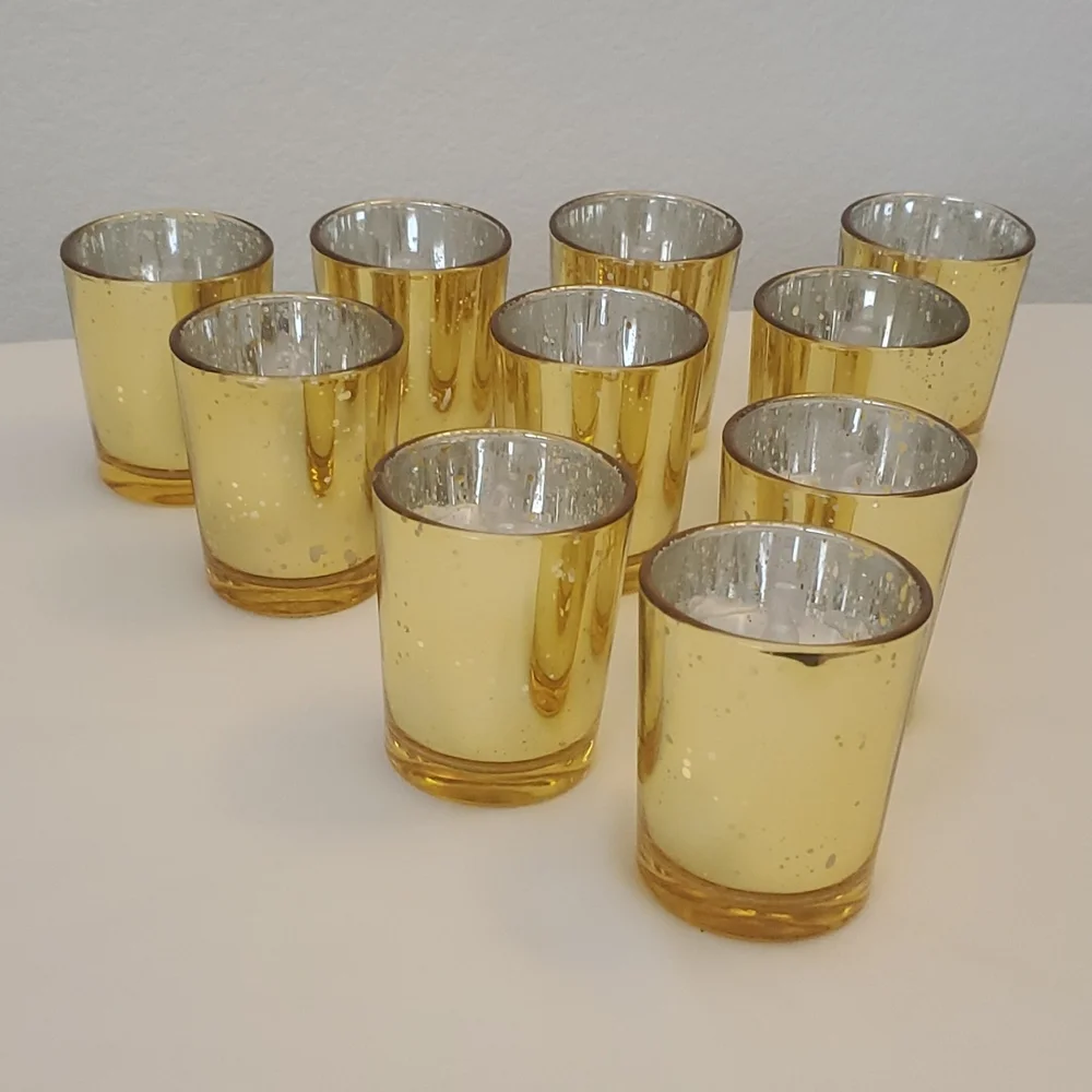 NWOT 10 Gold Candle Holders w/ Candles