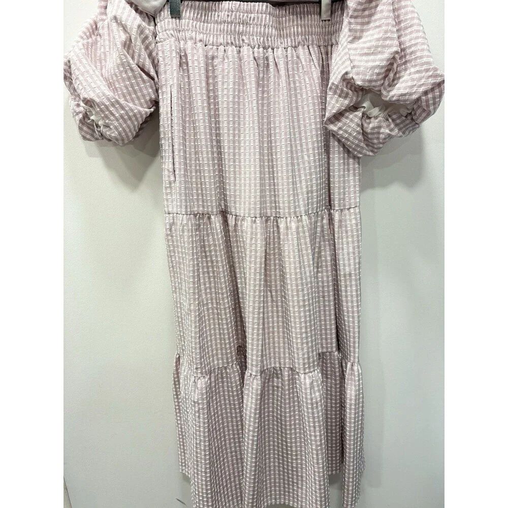 English Factory XS Purple Gingham Seersucker Top Maxi  Skirt 2 Piece Set