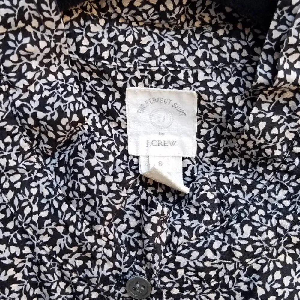 J Crew Black Tan floral The Perfect Shirt size 6