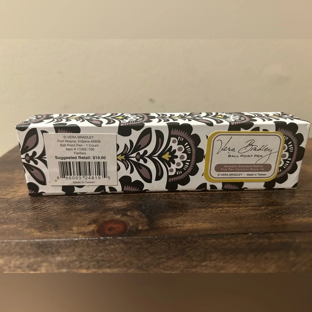 Nib Vera Bradley Black & Yellow Fanfare Floral Ballpoint Pen Refillable Gift Box