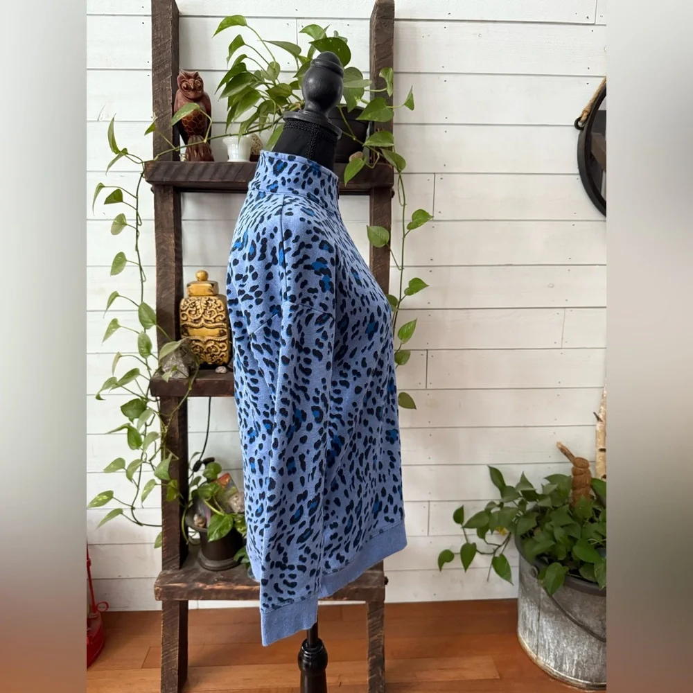 Talbots Blue Patterned Zip-Up Sweater
