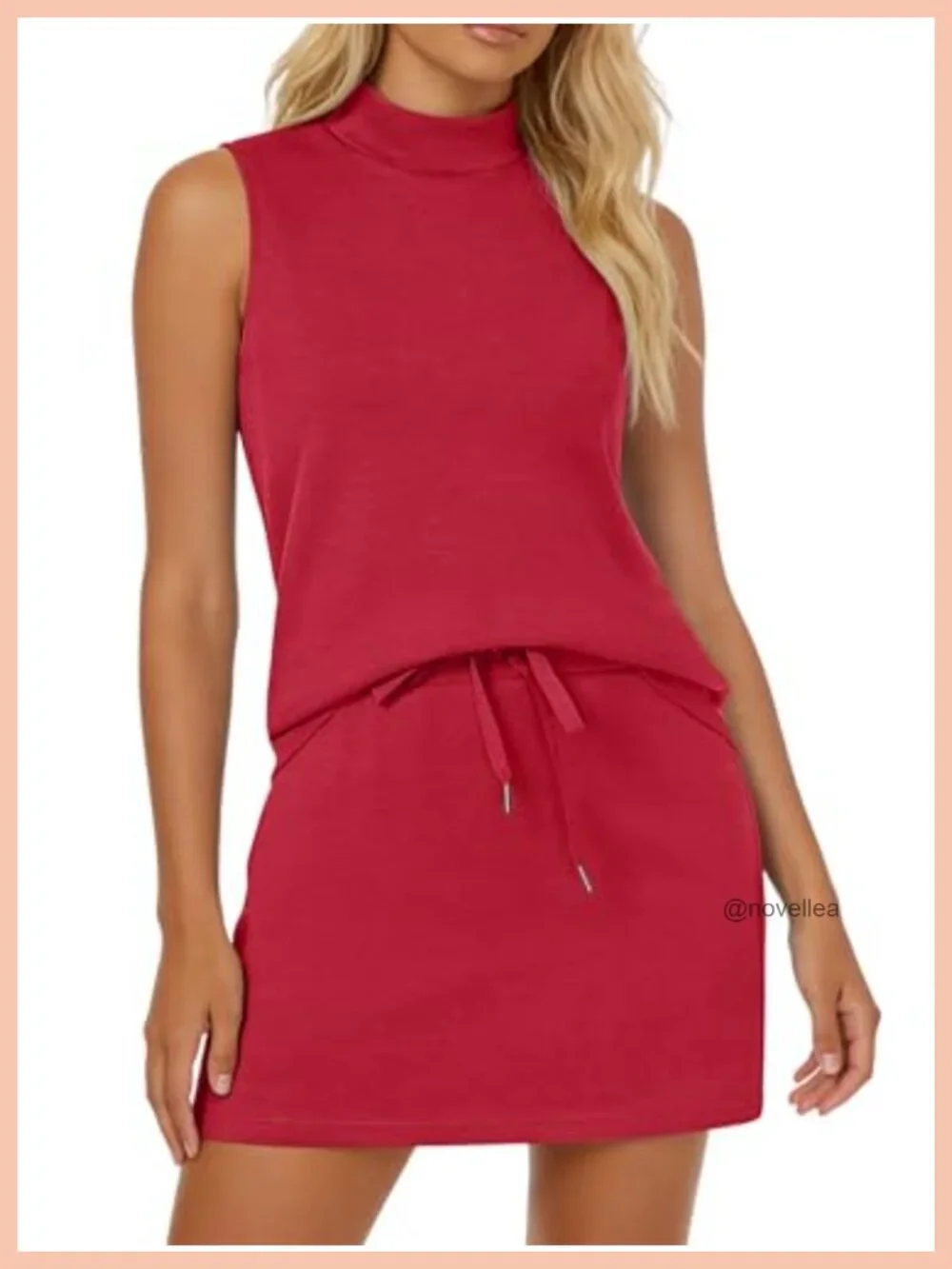Women's 2 Piece Skirt Set Summer Tennis Lounge Outfit Mock Neck Tank & Skort