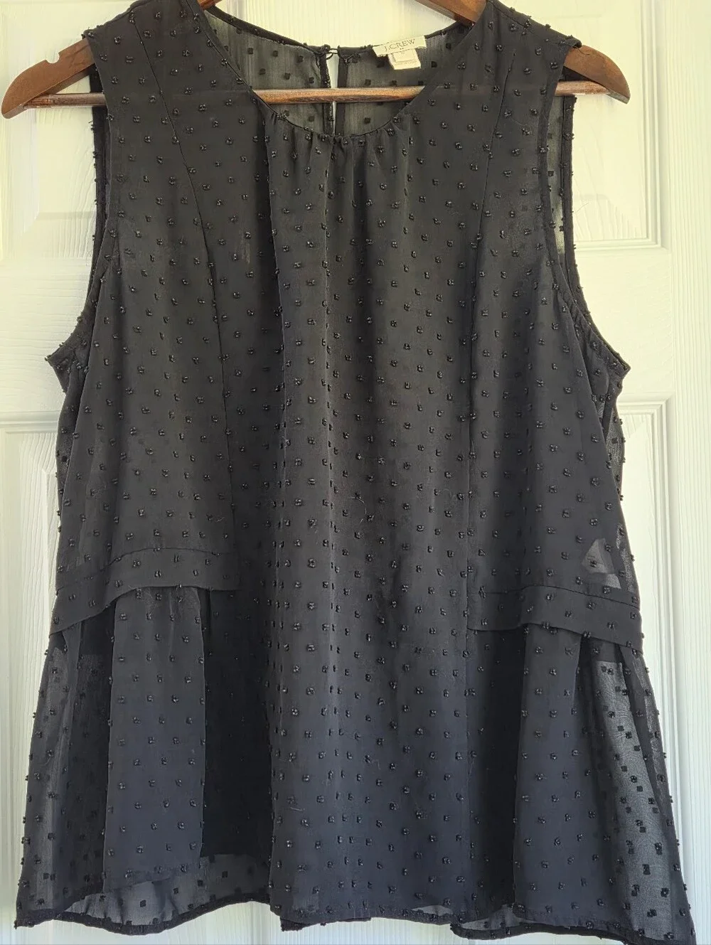 J.Crew Black Swiss Dot Sleeveless Peplum Blouse Size 10