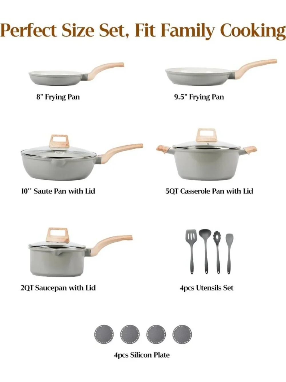 16-Piece Titanium Cookware Set, Non-Toxic, Dishwasher & Oven Safe, Induction