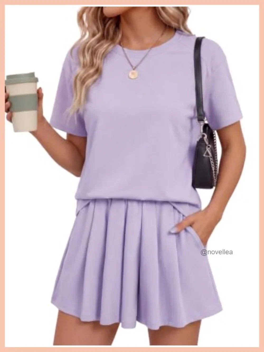 Women's 2 Piece Lounge Short Set with Pockets, Polyester Blend