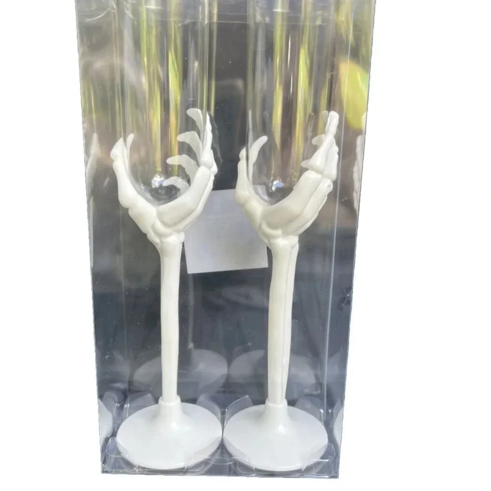 NEW Pair of Halloween Skeleton Hand Wine Glasses