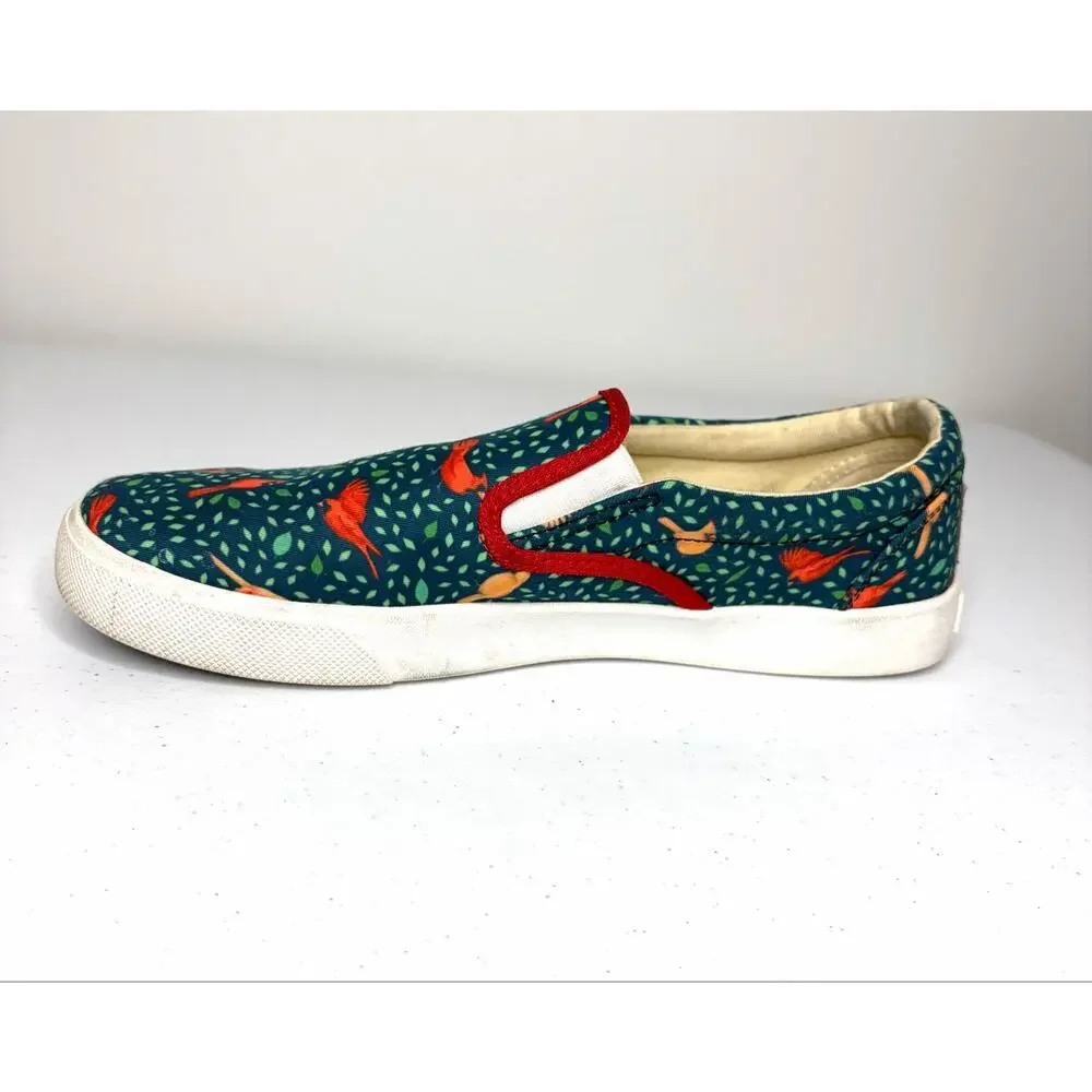 Bucketfeet Cardinal Bird Print Slip-On Canvas Sneakers Women's Sz 9 Artsy Whimsy
