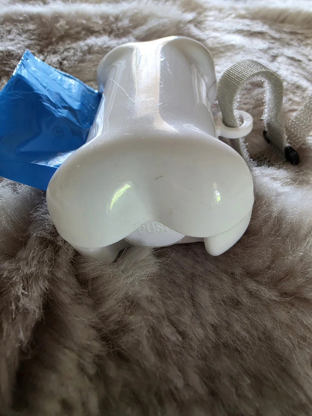 White Bone-Shaped Dog Waste Bag Dispenser with Strap