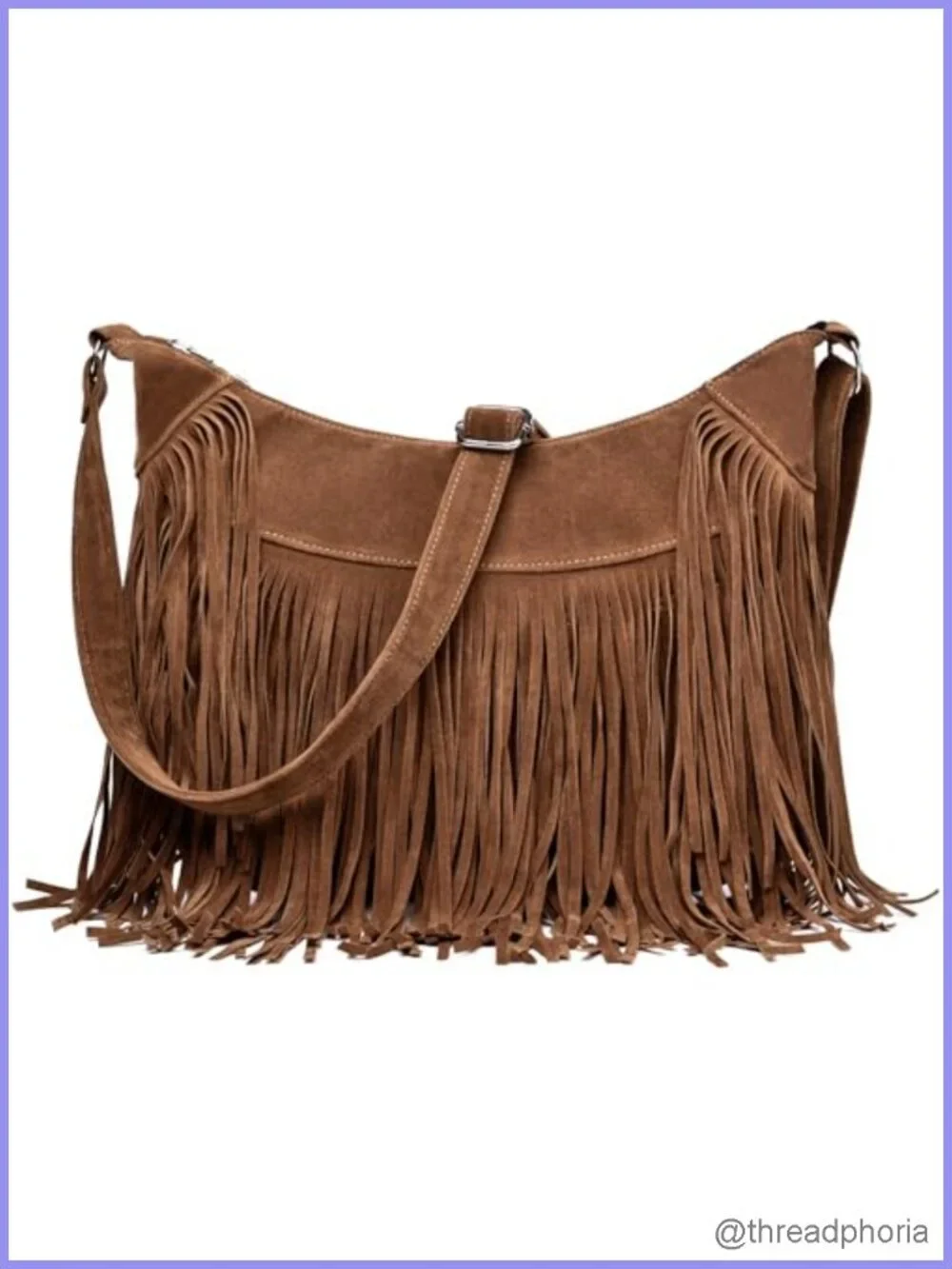 Vegan Suede Fringe Hobo Crossbody Bag with Zipper Pockets