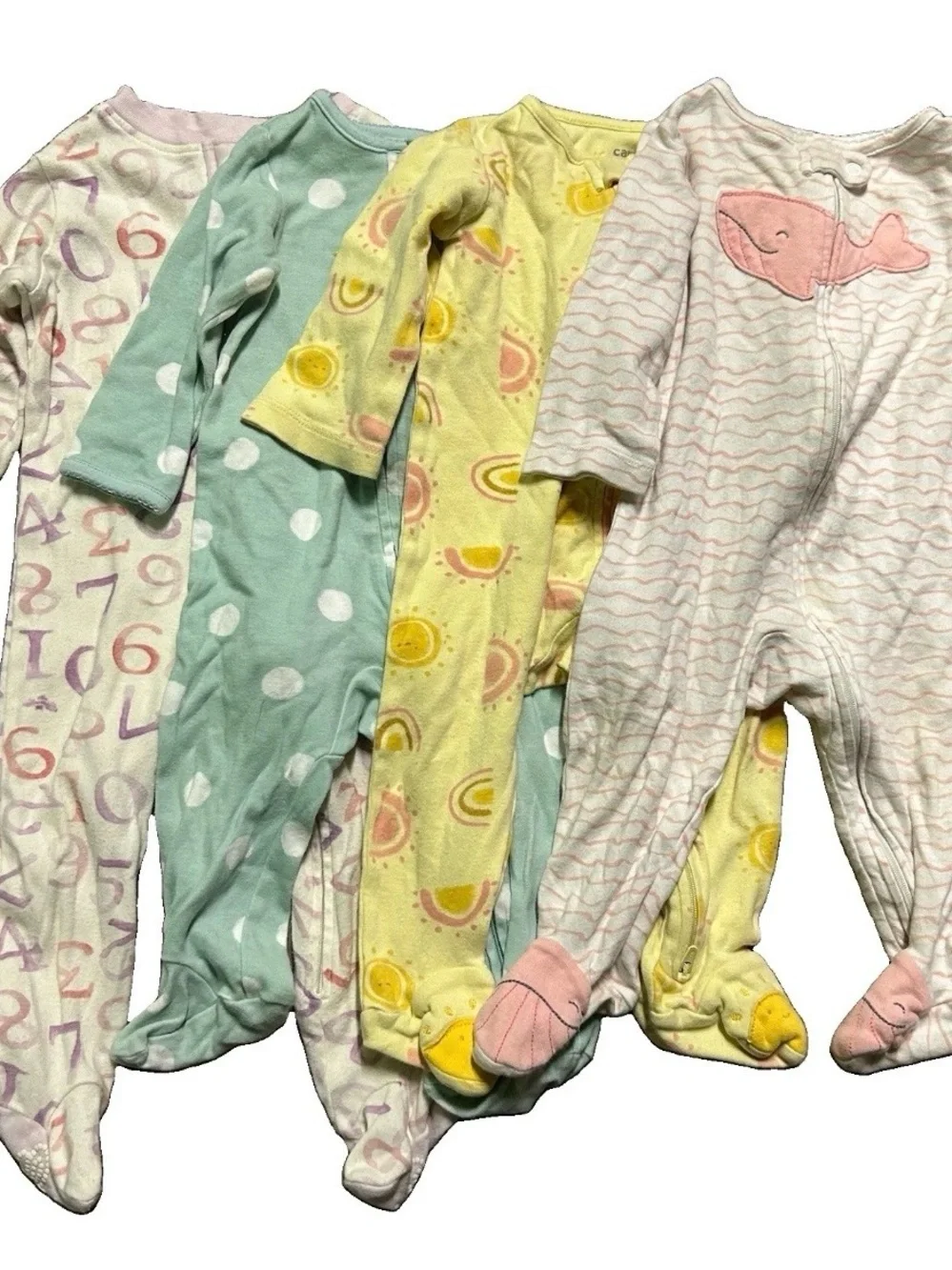 Baby Girl Footie Pajamas Letters Sun Whale 2 Way Zipper Size 6-9 Months