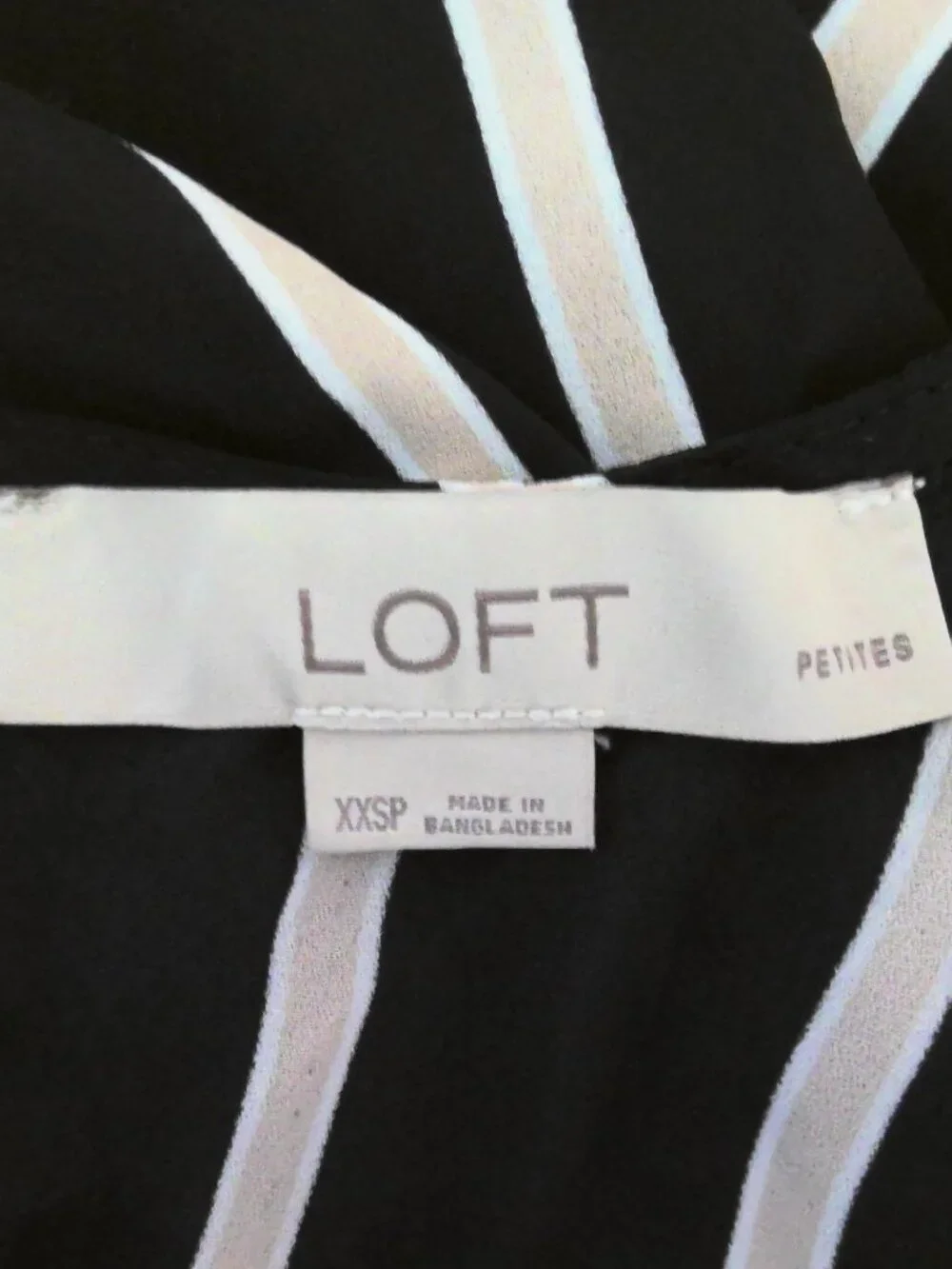Loft Petite Flowy Top Black Cream & White Striped Career 3/4 Puff Sleeve Sz XXSP