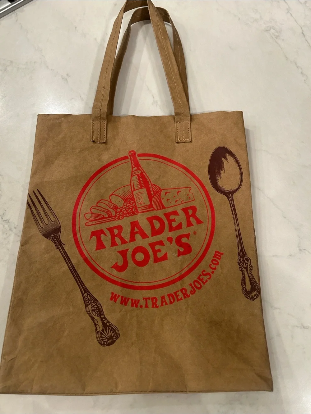 Trader Joe’s Brown Washable Tote Bag with Red Logo