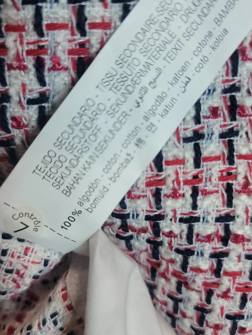 Zara Woman Red Blue White Contrast Tweed blouse, Size Small