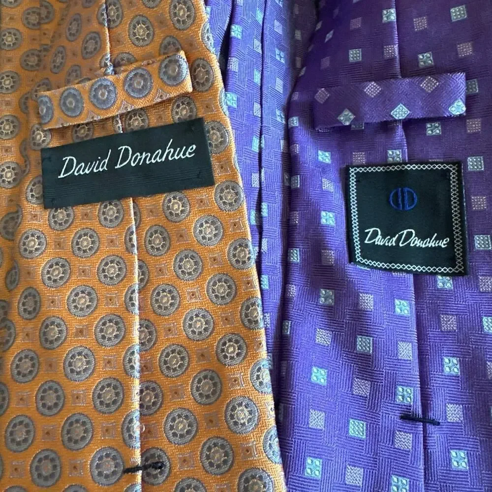 Set of 5 David Donahue Silk Ties Orange White Blue Purple