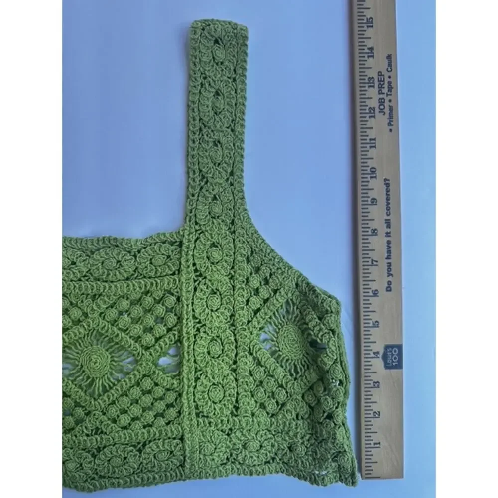Zara Lime Green Crochet Knit Crop Top Boho Women's Small