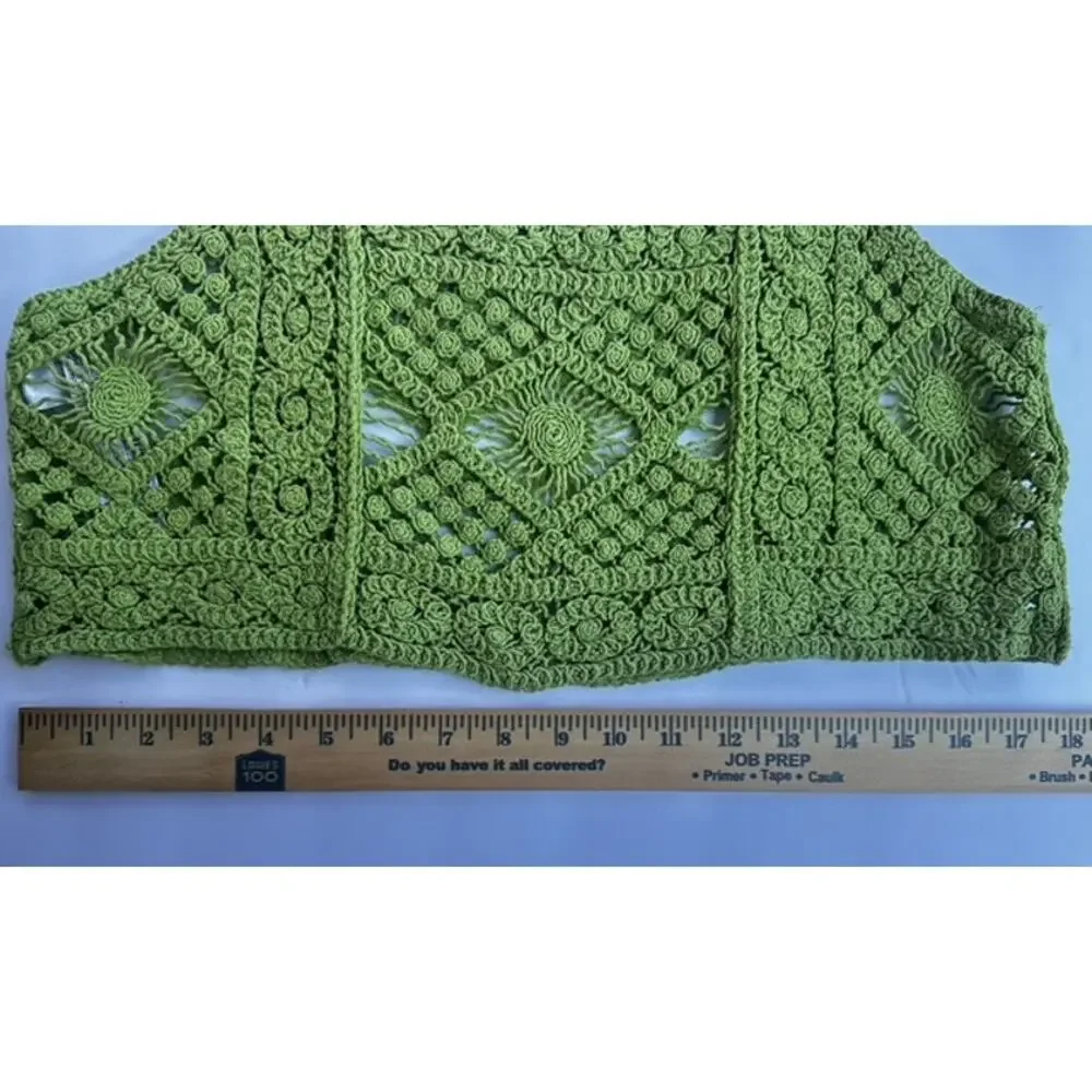 Zara Lime Green Crochet Knit Crop Top Boho Women's Small