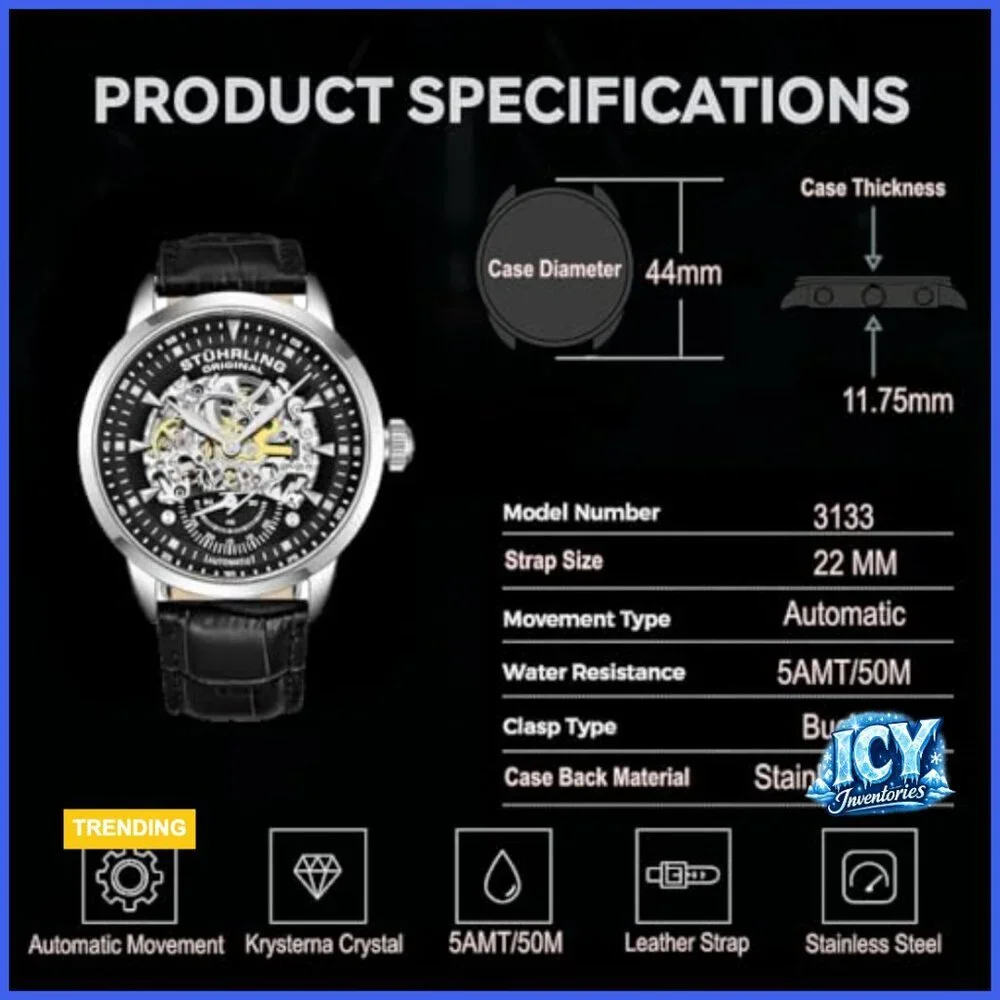 Automatic Skeleton Dress Watch with Alligator Embossed Leather Strap