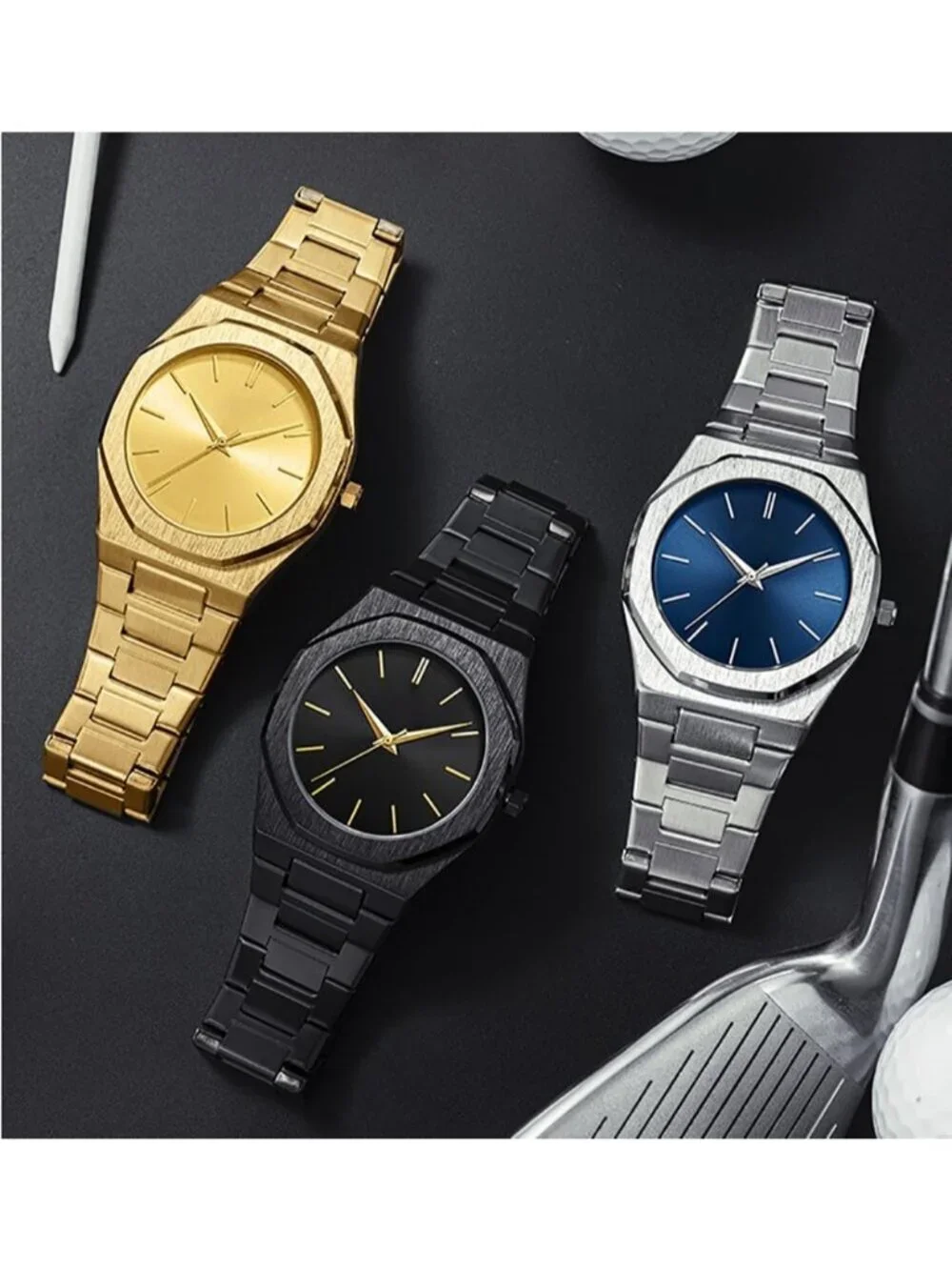 Men's Gold White Fashion Analog Stainless Steel Waterproof Classic Wrist Watch