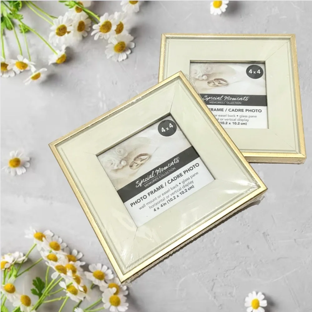 Set of 2 Picture Frames Ivory Gold Photo Frame with Mat Poster Frame 4x4 inches