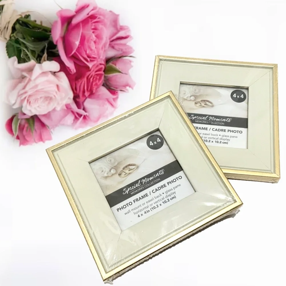 Set of 2 Picture Frames Ivory Gold Photo Frame with Mat Poster Frame 4x4 inches